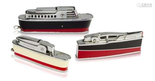 Sarome 'Cruiser' lighter, an enamelled metal lighter in the form of a ship Circa 1960, Stamped