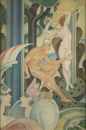 Attributed to Gerda Wegener (1885-1940), a watercolour 'The Judgement of Paris', c.1930, signed '