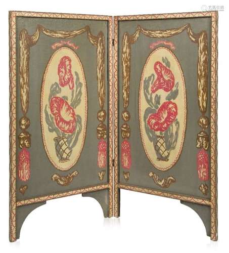 Bloomsbury School, a two fold fire screen c. 1930, unsigned A hand painted fire screen depicting