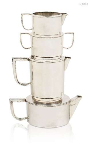 Cyril Shiner (1908-1989), an electro-plated nickel silver stacking tea set made by Slade & Dolphin