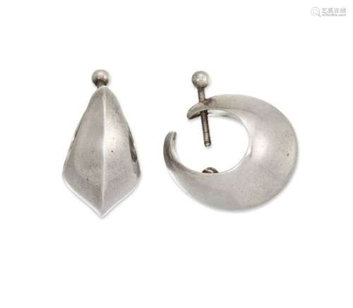 Nanna Ditzel (1923-2005) for Georg Jensen, a pair of silver earrings Mark of Georg Jensen since