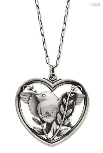 Arno Malinowski (1899-1976) for Georg Jensen, a silver heart-shaped pendant with bird Mark of