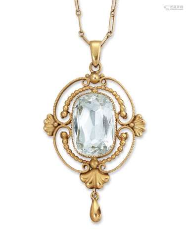 Georg Jensen, gold and aquamarine pendant c.1925, GI mark 765, 18k, 32 Believed to be designed by