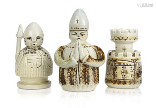 Guy Sydenham (1916-2005), three chess pieces c. mid to late 20th century, each signed to base