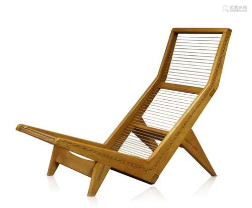 Barney Heron, a beech lounge chair c.1950's a scarce example, the tapered and angled frame with