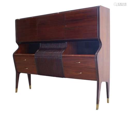 Osvaldo Borsani (1911-1985), a rosewood bar / cabinet c.1950 the upper section with three folding