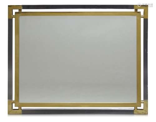 A Perspex and brass mirror, possibly French c.1960-70 of rectangular form, the mirror plate set