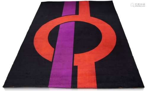 Pierre Cardin (b. 1922), a woollen carpet c.1970 with geometric purple and red design on black