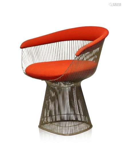 Warren Platner (1919-2006), a Platner armchair for Knoll c.1970-80, Knoll fabric to underside of