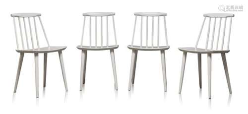 Folke Pålsson, a set of four white painted model 'F77' side chairs, for FDB Møbler c.1960s,