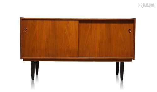 Attributed to Arne Hovmand Olsen (1919-1989), a teak sideboard c.1960 with two sliding doors,