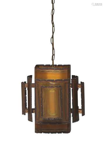 In the manner of Svend Aage Holm-Sørensen, a copper pendant light c.1970 the rectangular copper