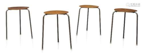 After Arne Jacobsen (1902-1971), a set of four 'Dot' stools c.1960 the circular teak veneered