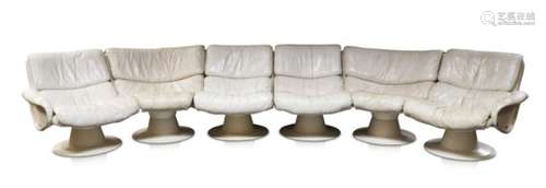 Yrjo Kukkapuro (b.1933) a 'Saturnus' sectional sofa, for Haimi with white leather upholstery on