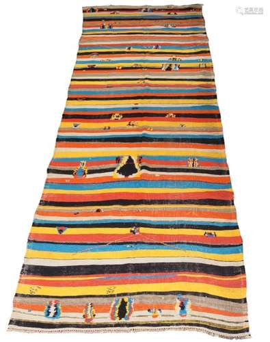 Moroccan, a coloured cotton and wool rug with wool highlights Mid-20th Century Woven with