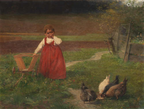 Young girl in the fields 73.5 x 97.5 cm. Georgios Jakobides(Greek, 1852-1932)