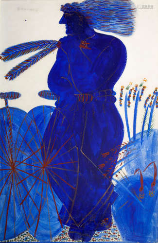 Blue cyclist 195 x 126.5 cm. Alecos Fassianos(Greek, born 1935)
