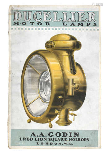 A 'Ducellier Motor Lamps' sales brochure for 1912-13 range, for British market,