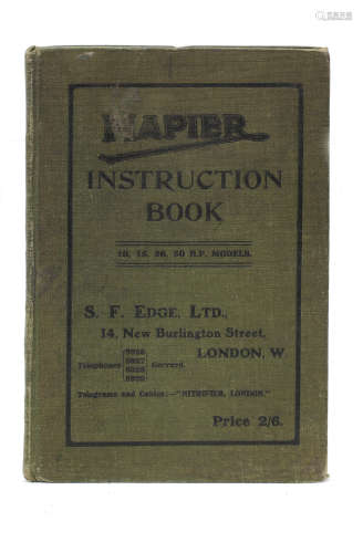 A 1911 Napier Instruction Book with 1912 prices addendum,