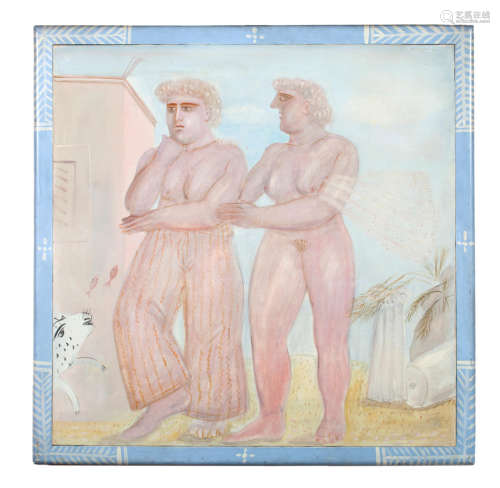 Neohellenes et antiquites greques/ Le couple Eros 110 x 110 cm. Alecos Fassianos(Greek, born 1935)