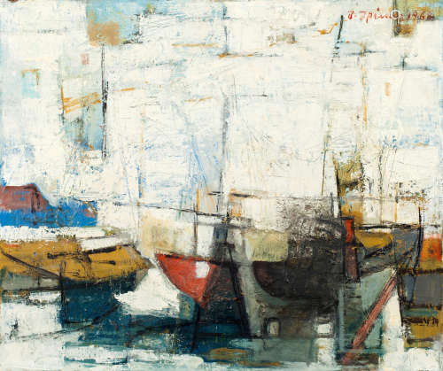 White sails 50 x 59.5 cm. Paris Prekas(Greek, 1926-1999)