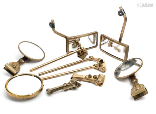 Assorted brass side mirrors and brackets,