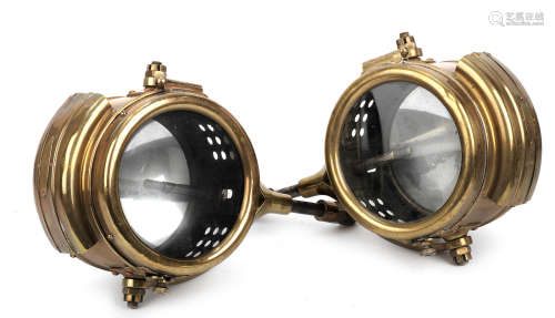 A pair of 'L'Oeil de Secours' acetylene 'emergency eye' mirror-backed lamps, French,