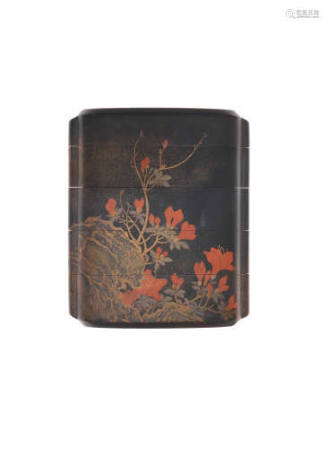 A black-lacquer four-case inro   By Nakaoji Moei, Edo period (1615-1868), late 18th/early 19th century