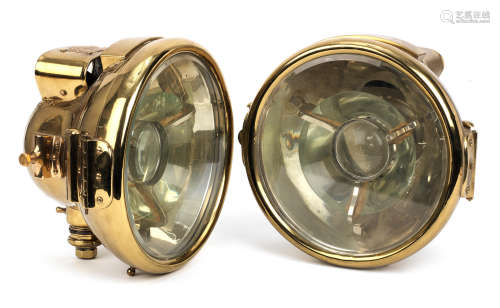 A fine pair of large Bleriot acetylene headlamps, patented 1904,