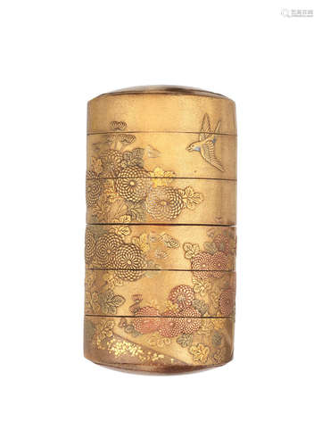 A gold-Lacquer five-case inro   Edo period (1615-1868), 19th century