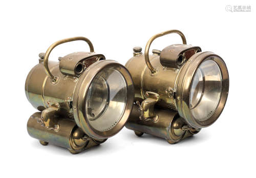 A pair of Lucas 'King of the Road' Duplex No.796 self-generating acetylene headlamps, Registered Design 1906,