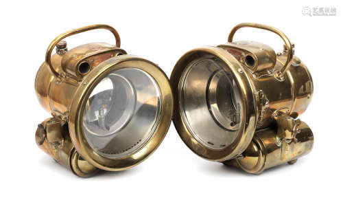 A pair of Lucas 'King of the Road' Duplex No.784 self-generating acetylene headlamps, Registered Design 1906,