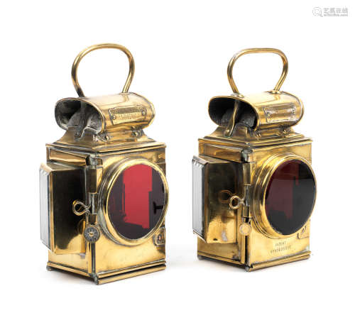 A pair of J & R Oldfield 'Dependence' oil-illuminating tail lamps, patented 1904,