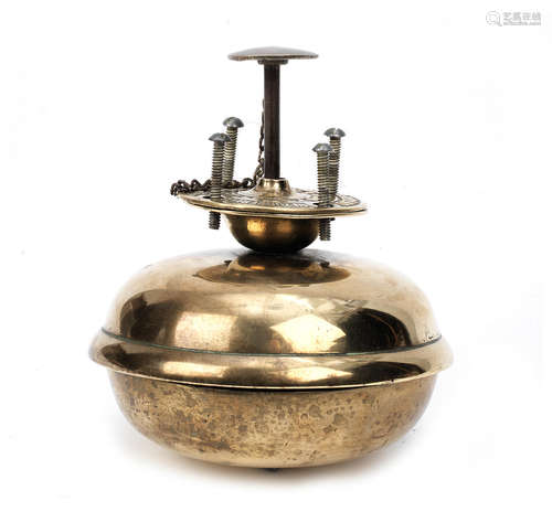 A Phoenix Brand model 606 brass foot-operated two-tone warning bell, American, circa 1905,