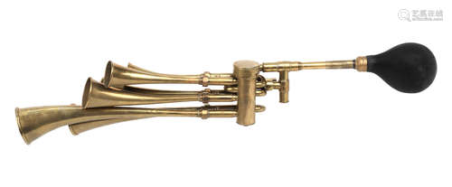 A 'Le Testaphone' six trumpet bulb horn by Cicca, French, patented 1908,