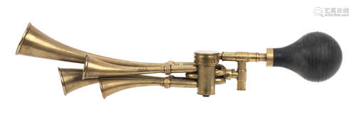 A 'Le Testaphone' four trumpet bulb horn by Cicca, French, patented 1908,