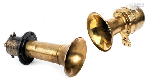 Two electric brass trumpet horns,