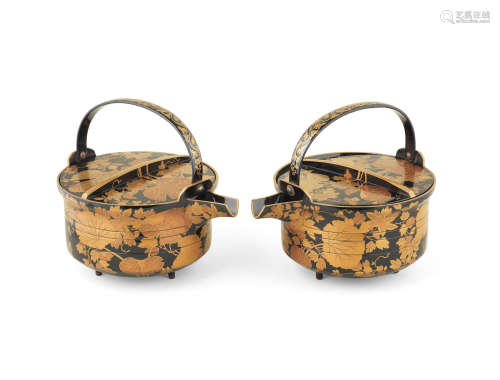 A Pair of lacquered iron matching ewers   Taisho (1912-1926) or Showa (1926-1989) era, 20th century