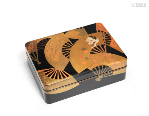 A black-lacquer ryoshibako (document box) and cover  By Ikkan, Taisho (1912-1926) or Showa (1926-1989) era, 20th century