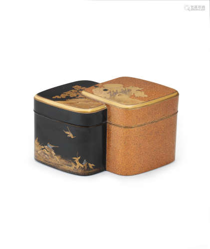 A Gold-and-black lacquer kobako (small box) and cover in the form of conjoined Lozenge shapes   By Koami Nagataka (fl. mid-18th century), Edo period (1615-1868), 18th century