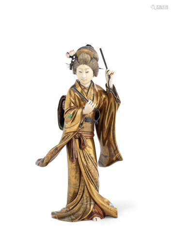 A gold-lacquer and ivory inlaid dancer  By Shibayama Eisei, Meiji era (1868-1912), late 19th/early 20th century