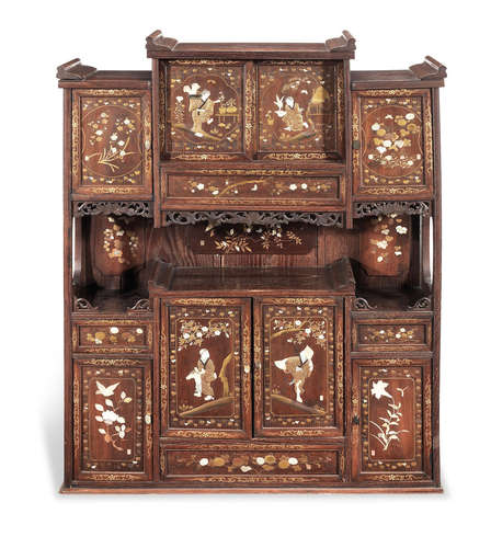 A shibayama inlaid lacquered wood cabinet  Meiji era (1868-1912), late 19th/early 20th century