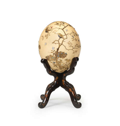 A Shibayama inlaid ostrich egg   Meiji (1868-1912) or Taisho (1912-1926) era, late 19th/early 20th century