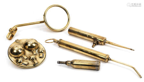 Edwardian Tools and brass motoring accessories,