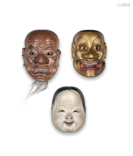 Three Masks for the Noh Drama and Kagura Dance  Edo period (1615-1868) to Showa era (1926-1989), 19th to 20th century
