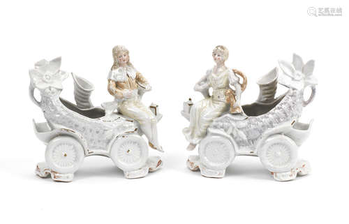 A pair of ceramic decorative car fairings, French, circa 1900,