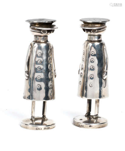 A pair of reproduction 'Mr Popple' sterling silver salt and pepper pots, hallmarked London 1993,
