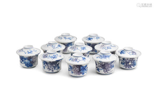 Ten porcelain bowls and covers     From the Studio of Makuzu Kozan II, Taisho (1912-1926) or Showa (1926-1989) era, 1920s-1930s