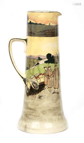 A Royal Doulton Tall Jug decorated with Motoring Seriesware design,