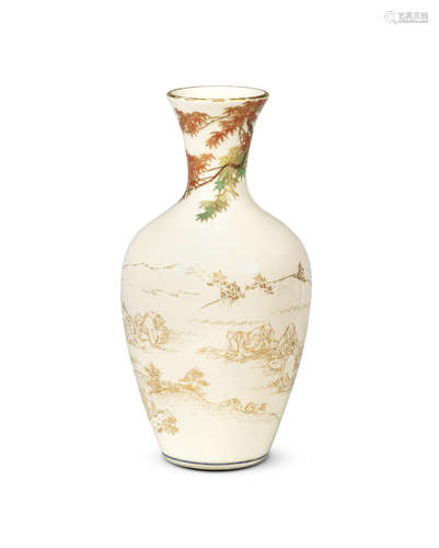 An unusual partially enamelled small ovoid Satsuma vase   By Yabu Meizan (1853-1934), Meiji era (1868-1912), late 19th/early 20th century